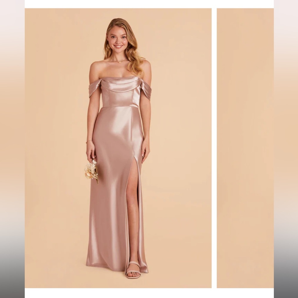 Birdy Grey Off-Shoulder Satin Dress in Champagne